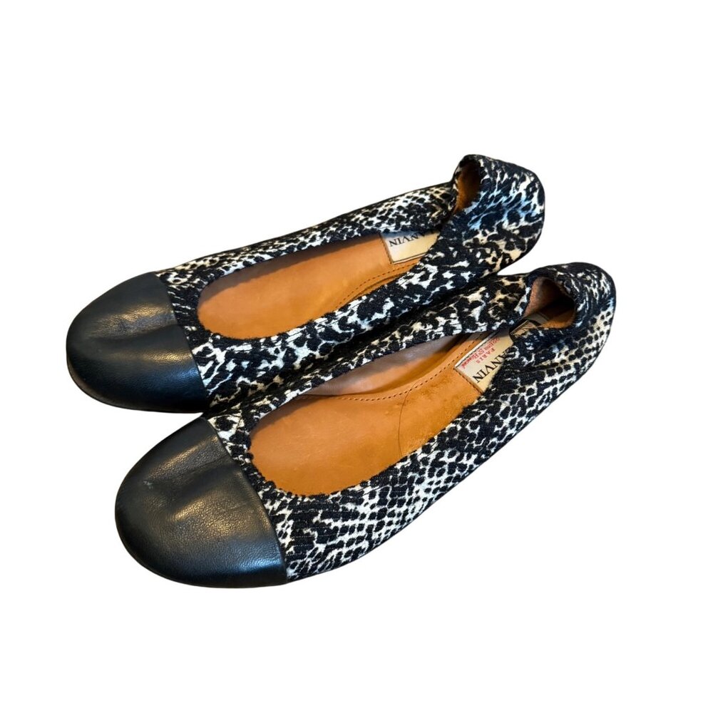 Lanvin Black Textured Leather Cap Toe Ballet Flat Shoes Womens Size 7